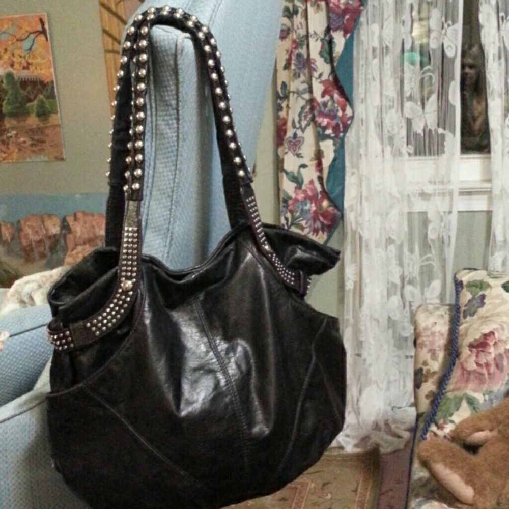 B Makowsky studded handle leather bag